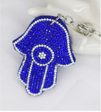 Keychain - Silver Plated Hamsa - Hand  & Rhinestone Charms