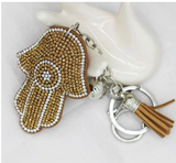 Keychain - Silver Plated Hamsa - Hand  & Rhinestone Charms