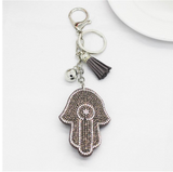 Keychain - Silver Plated Hamsa - Hand  & Rhinestone Charms