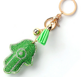 Keychain - Silver Plated Hamsa - Hand  & Rhinestone Charms