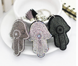 Keychain - Silver Plated Hamsa - Hand  & Rhinestone Charms