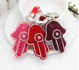 Keychain - Silver Plated Hamsa - Hand  & Rhinestone Charms